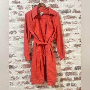 Cynthia Rowley Linen Trench Coat Open Cardigan Coral Orange Size Sz XL